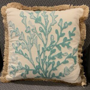 Decorative Fringe Square Pillow with Sea Coral Reef Design 100% Cotton